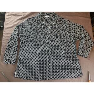 Notations 3X Button Down Black and White Career Plus Roll Tab Sleeve